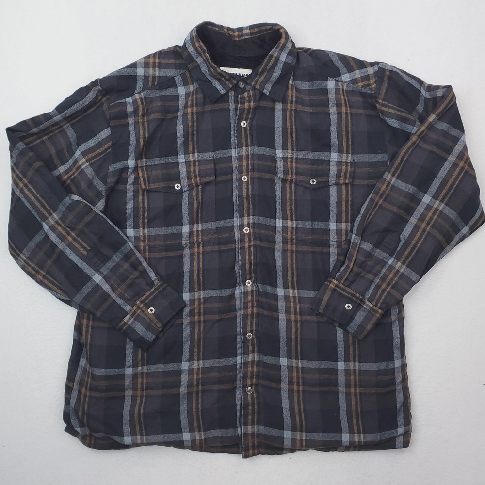 Mountain Khakis Shirt Jacket Mens XL Blue Plaid Flannel Christopher Fleece Lined